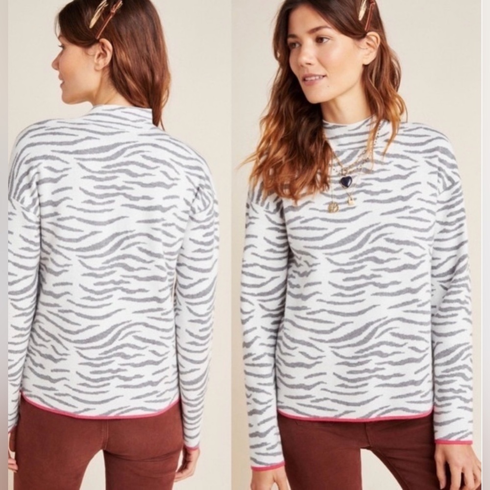 Anthropologie Lizzie Mock Neck Zebra Print Sweater Size large
